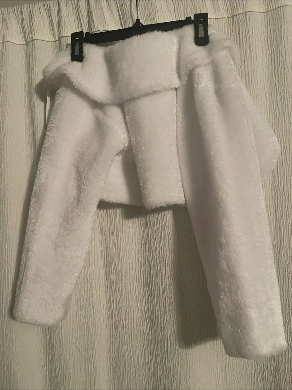 Girls White Hooded Fuzzy Jacket with Pom-Pom Ties